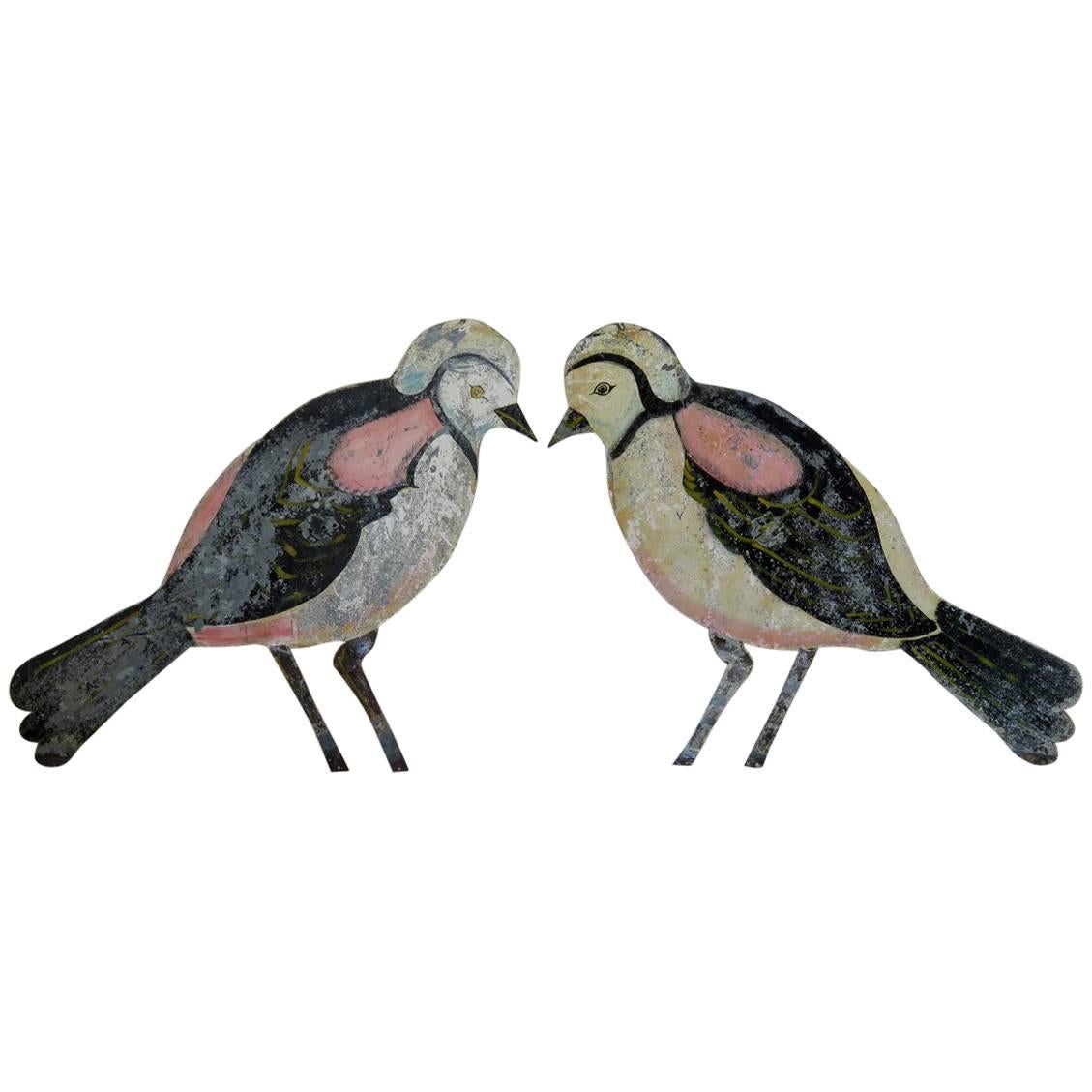 Pair of French Tôle Peinte Birds, circa 1920s