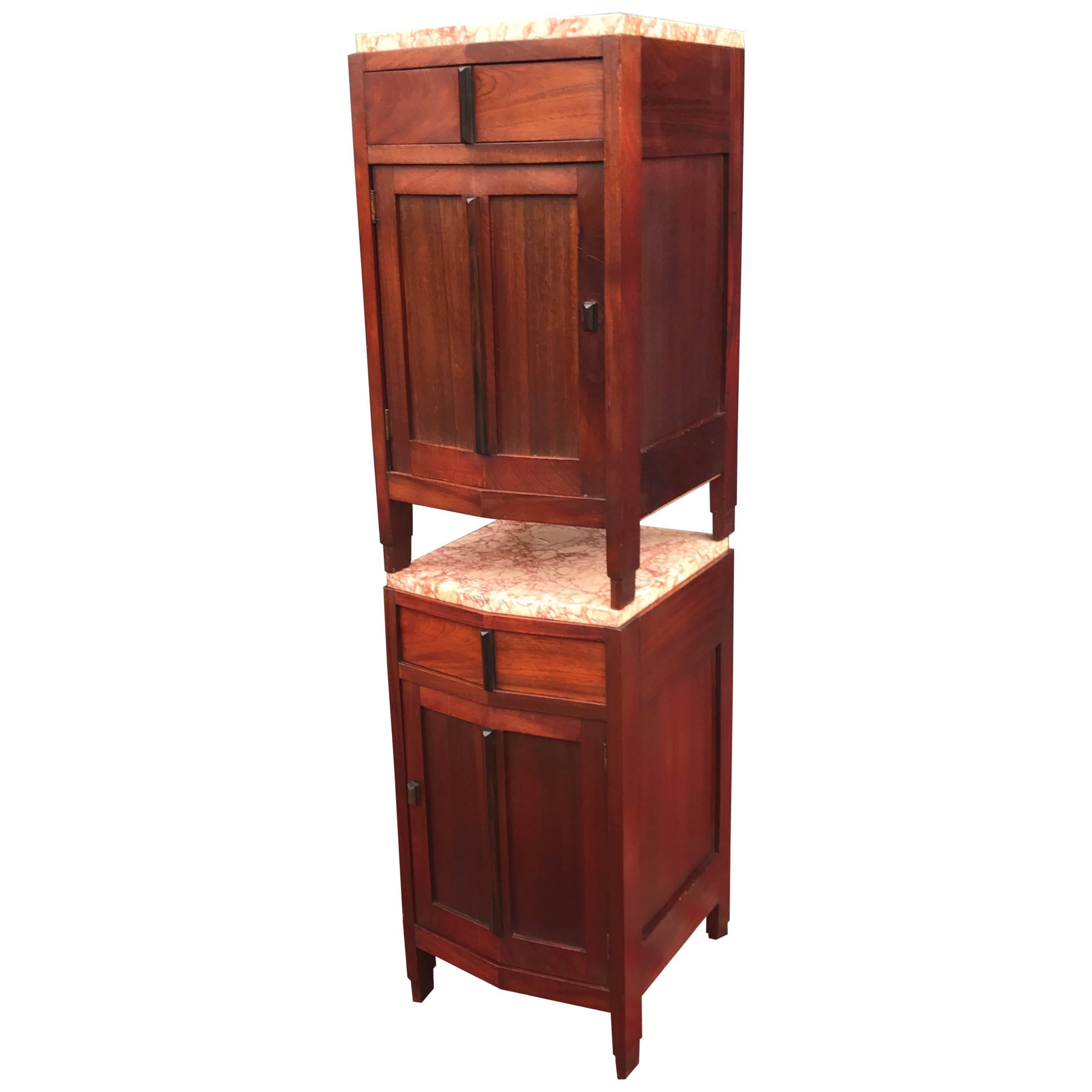 Amsterdam School Mahogany Macassar 
Marble Nightstands Cabinets Tables