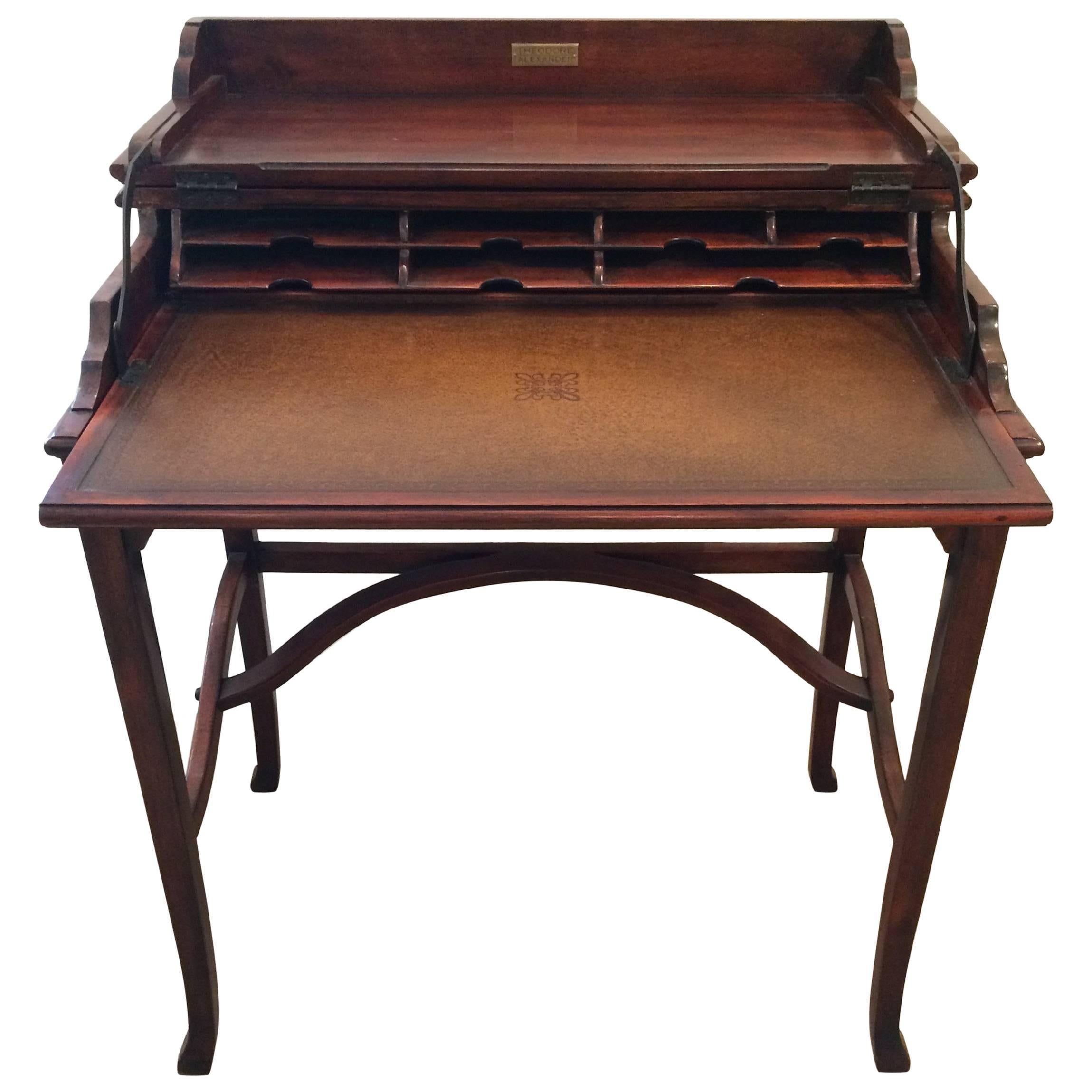 Exquisite Campaign Style Mahogany and Leather Folding Writing Desk