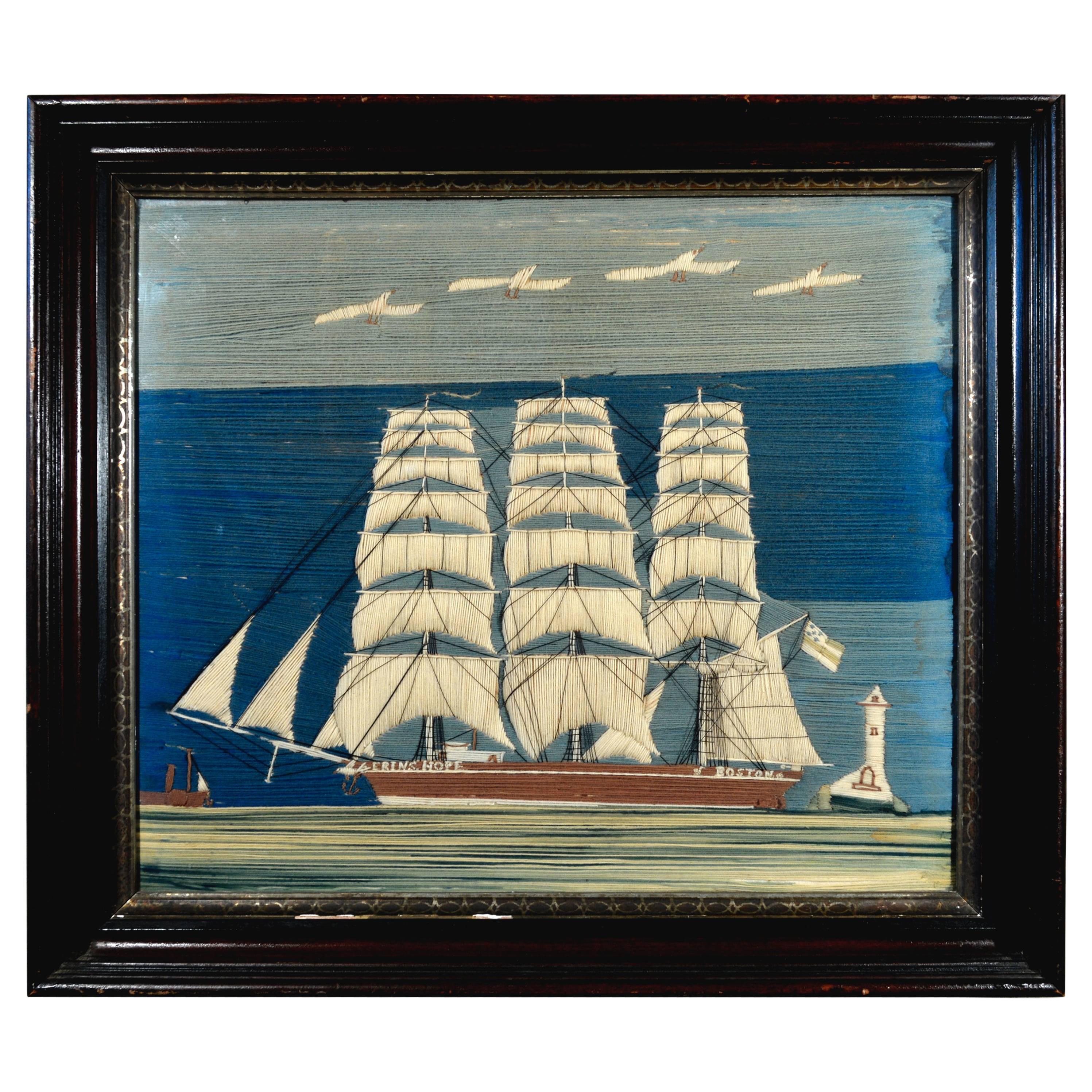 Folk Art Sailor's Woolwork or Woolie of a Clipper Ship