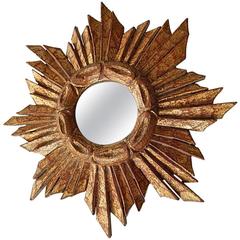 Petit French Gold Gilt Sunburst Starburst Mirror