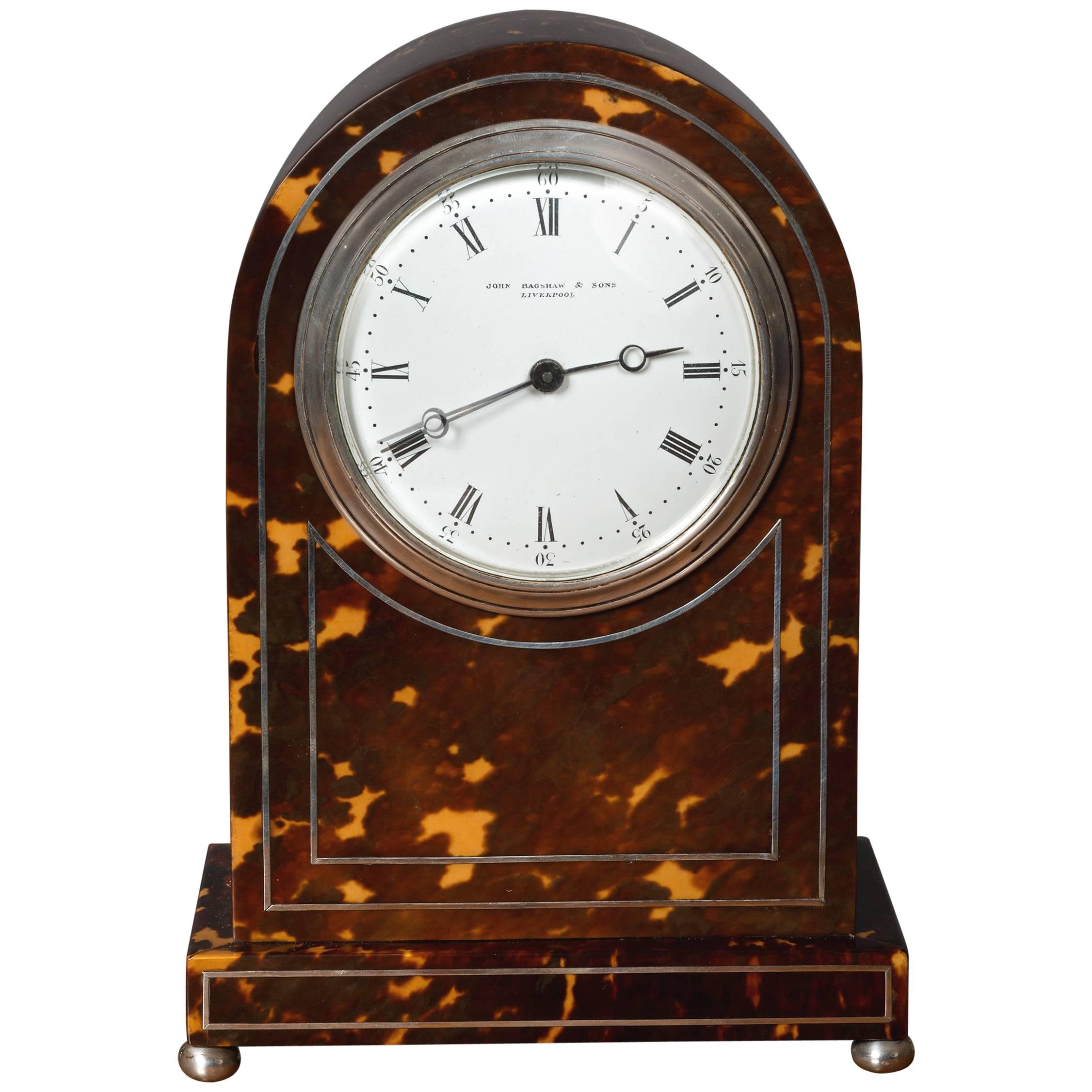 Edwardian Tortoiseshell Mantel Clock For Sale