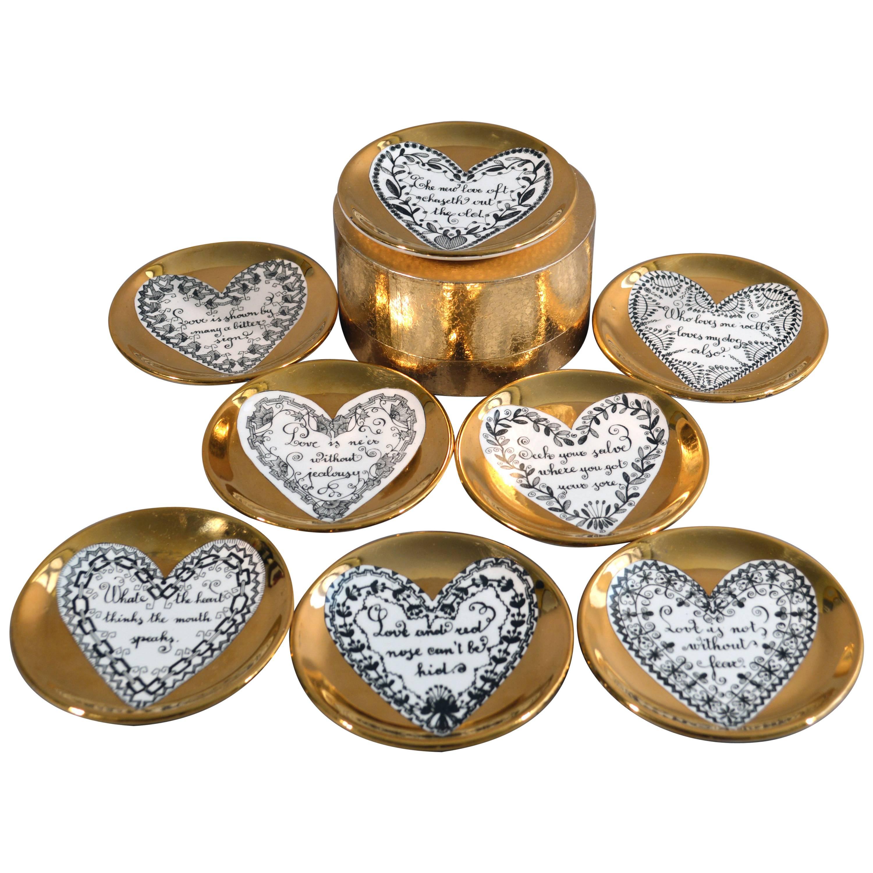 Piero Fornasetti Set of Eight Porcelain Love Coasters, 1960s
