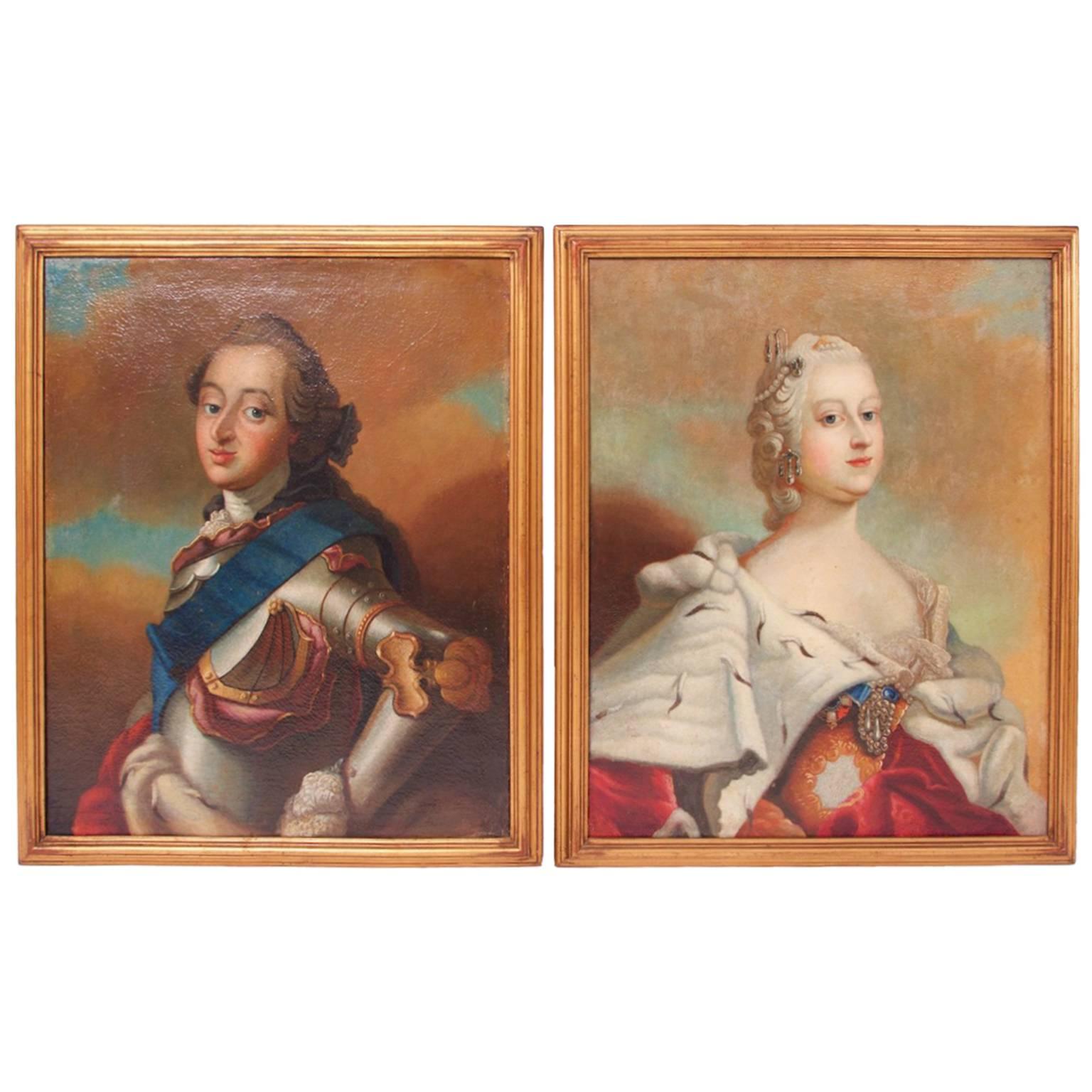 Pair of Portraits,  Denmark, Pilots Art, circa 1750 For Sale