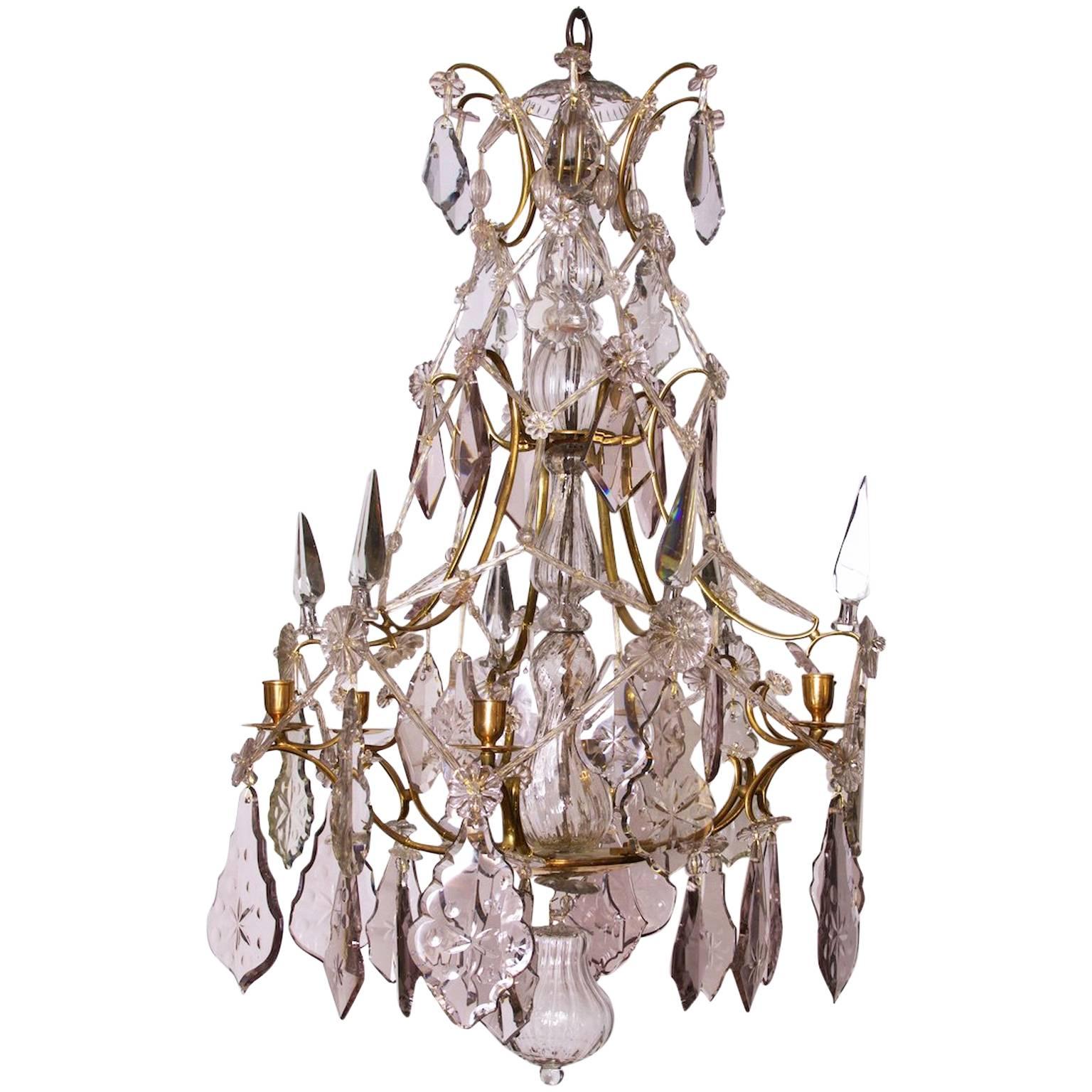 Swedish Crystal Chandelier Made for Six Candles, Rococo, circa 1770 For Sale