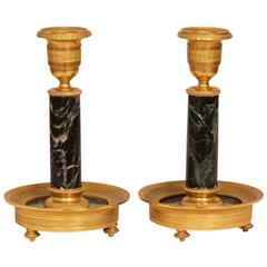 Pair of Gilt Brass and Marble Candlesticks, circa 1880, France