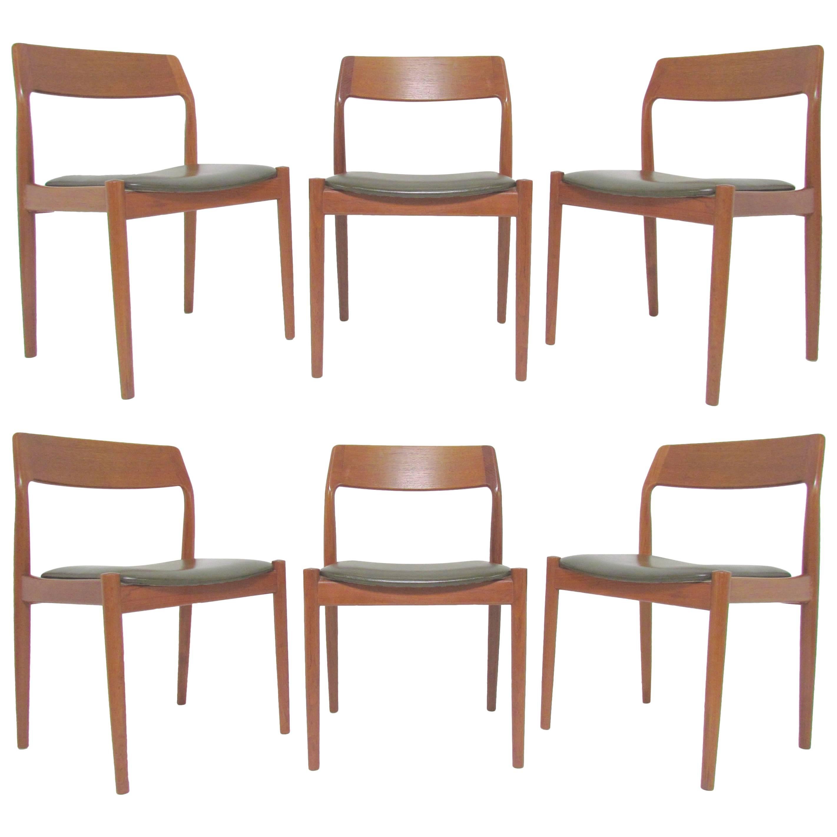 Set of Six Danish Teak Dining Chairs with Carved Backs by Scantic Mobelvaerk
