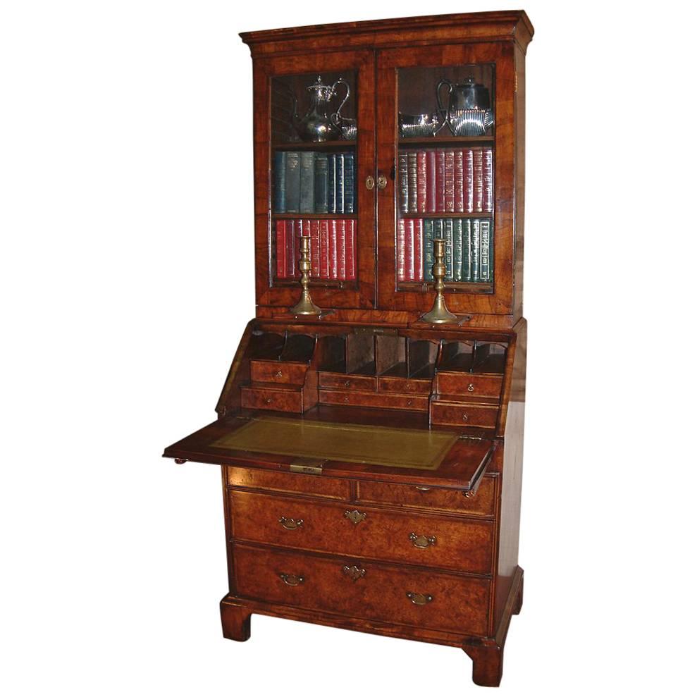 George I Period Burr Walnut Bureau Bookcase Dating from circa 1720 For Sale