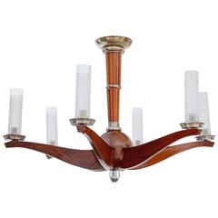 Antique Art Deco 1930s Rosewood Chandelier and Wall Lights