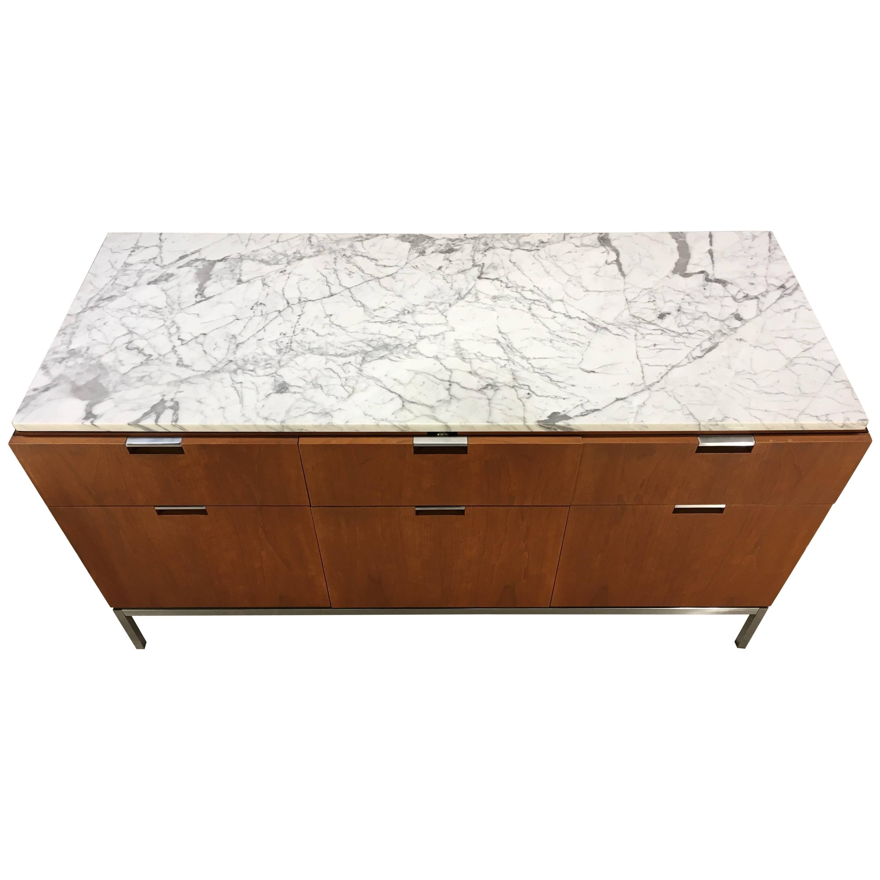 Florence Knoll Six-Drawer Teak Chest/Credenza/Commode with Carrera Marble Top