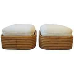 Vintage Pair of Paul Frankl Style Rattan Benches or Ottomans