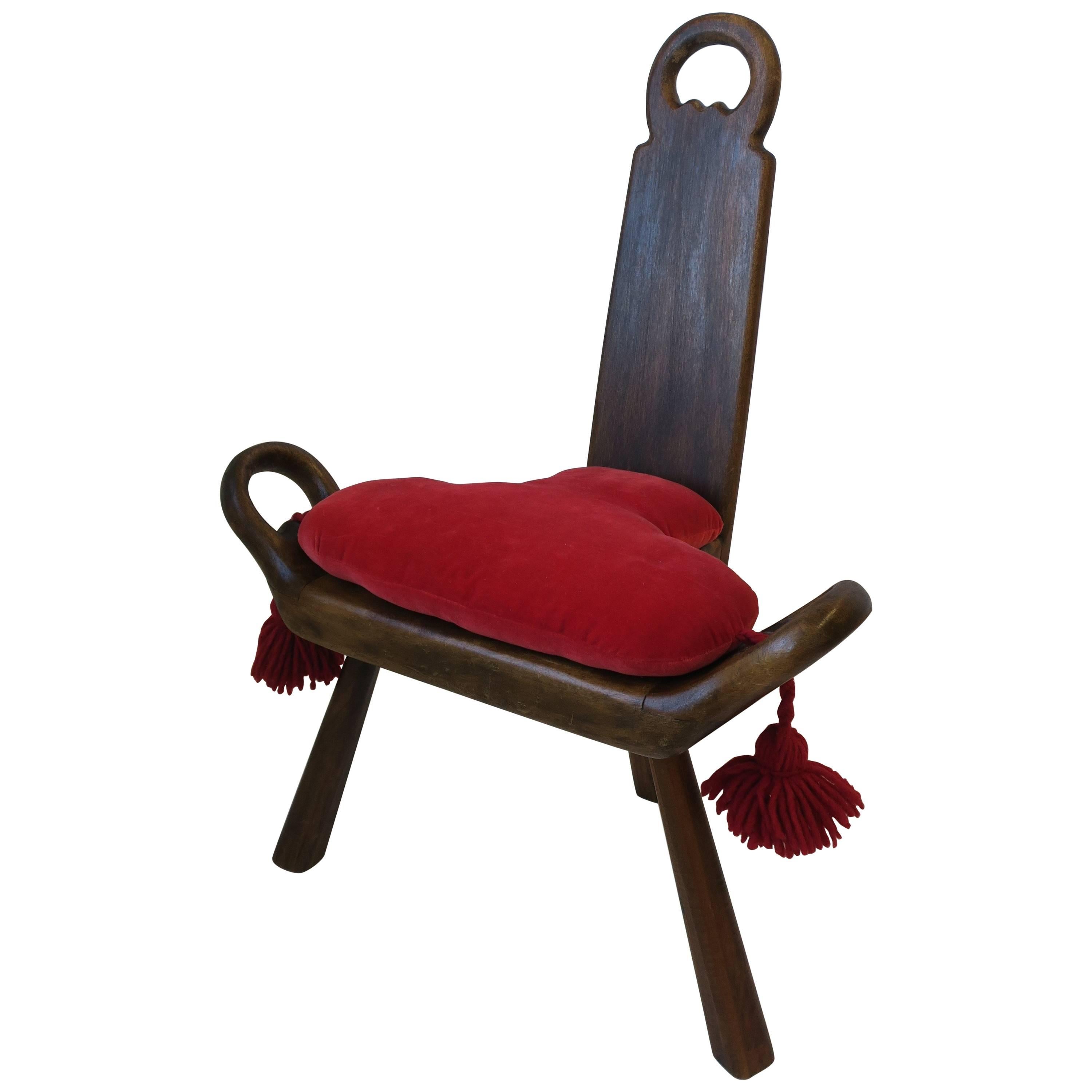 Italian Sgabello Side Chair or Stool with Red Velvet Seat Cushion