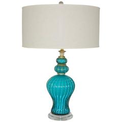Blue Green Murano Vintage Glass Table Lamp
