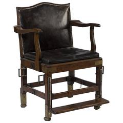 Antique British Campaign Folding Chair Walnut Brass and Leather