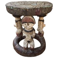 African Figural Stool with Carved and Painted Figures