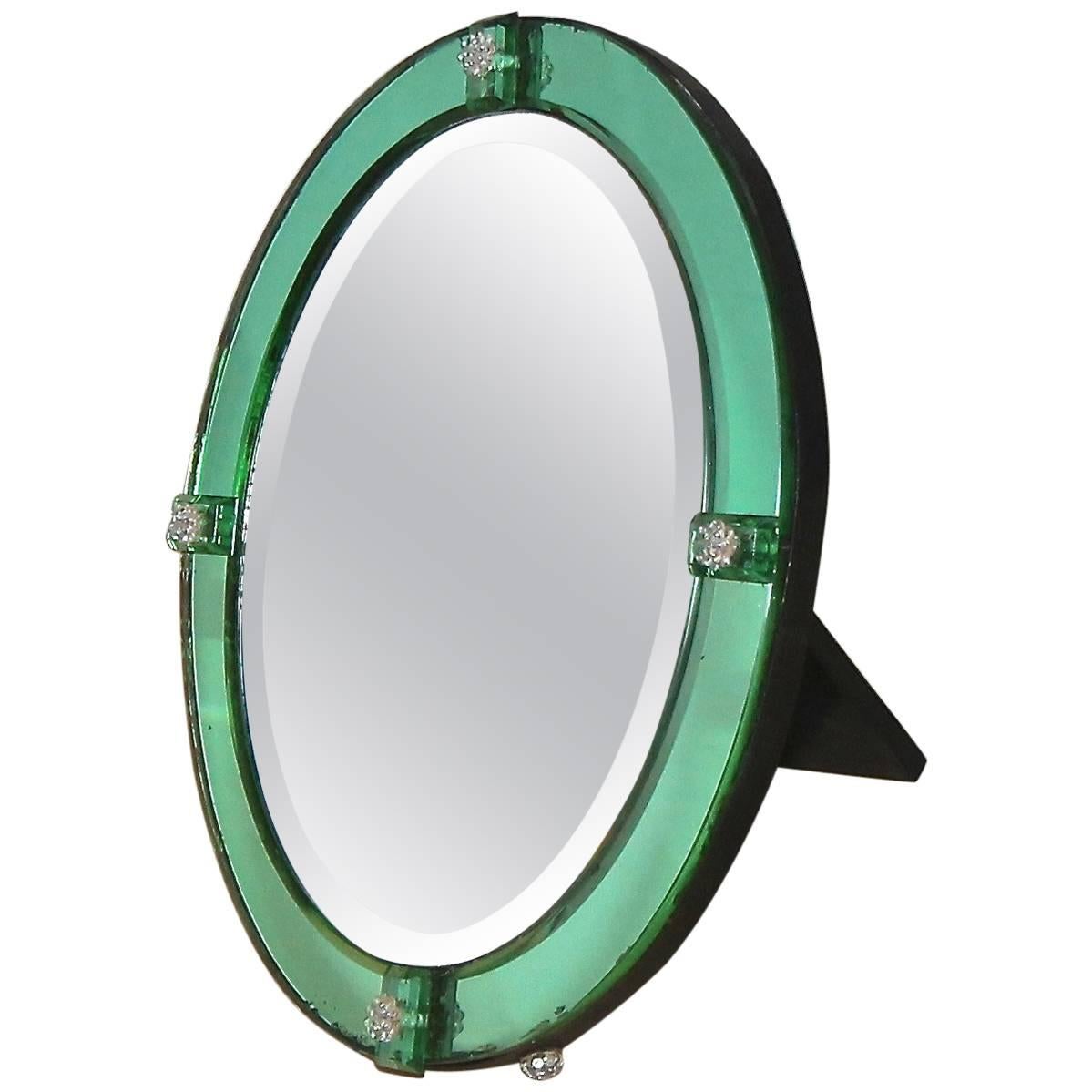 French Art Deco Emerald Green Table Mirror