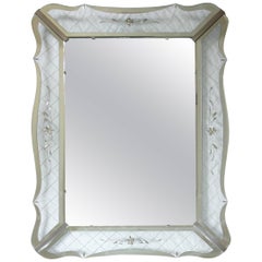 Large Wavy Edge Deco Clear Etched Wall Mirror