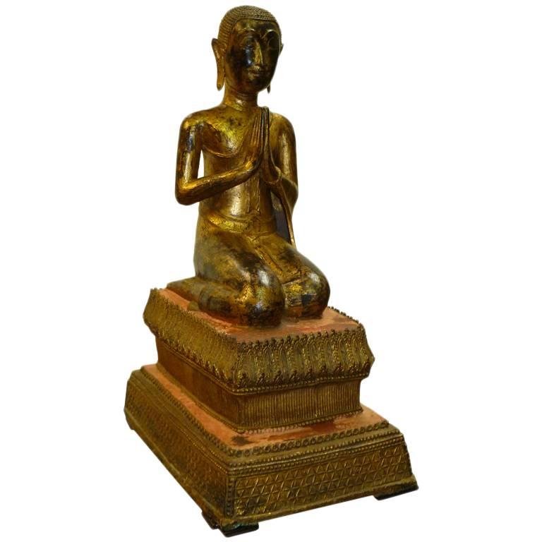 Fine and Unusual Thai Gold Gilt Bronze Kneeling Buddha