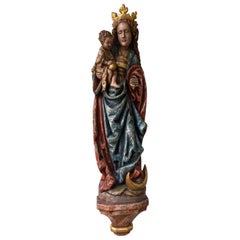 Polychrome Painted Wood Carved Figure of Mary and Jesus