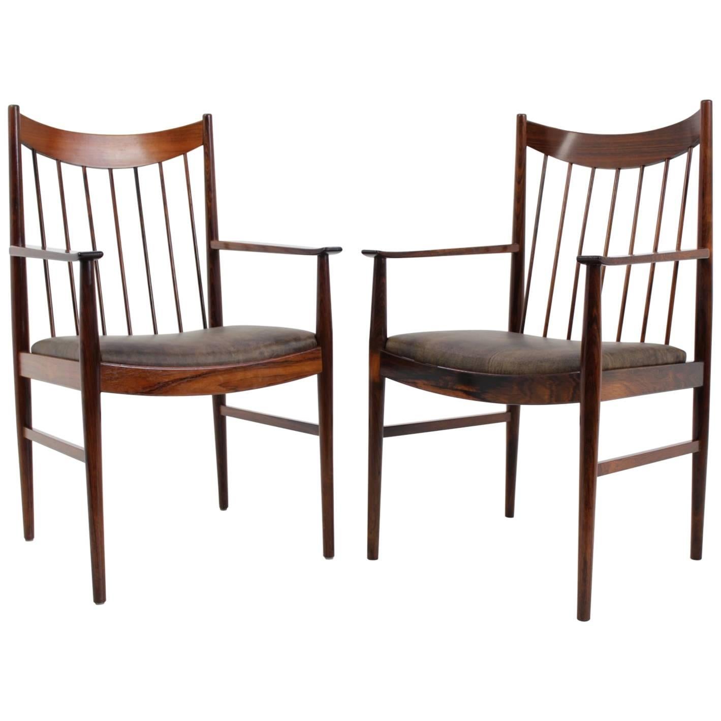 Pair of Arne Vooder Palisander Armchair in Leather for Sibast, Denmark, 1960s