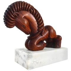 Modernist 1930s Italian Deco Carved Mahogany Horse Sculpture after Gio Ponti