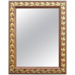Large Chic 1940s Italian Pickled Pine and Gilt Mirror