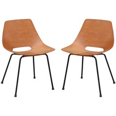 Pair of Bent Plywood Tonneau Side Chairs by Pierre Guariche