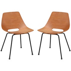 Retro Pair of Bent Plywood Tonneau Side Chairs by Pierre Guariche