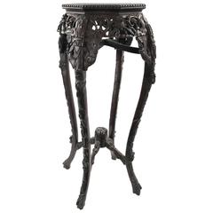 19th Century Chinese Carved Hardwood and Marble Stand