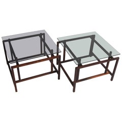 Pair of Old Stock, Solid Rosewood Norgaard Side/Coffee Tables with Smoked Glass