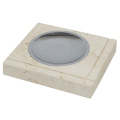 F. Lli Mannelli Ashtray, Travertine and Stainless Steel, Signed