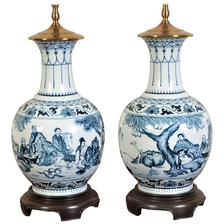 Pair of Chinese Ceramic Urn Form Lamps