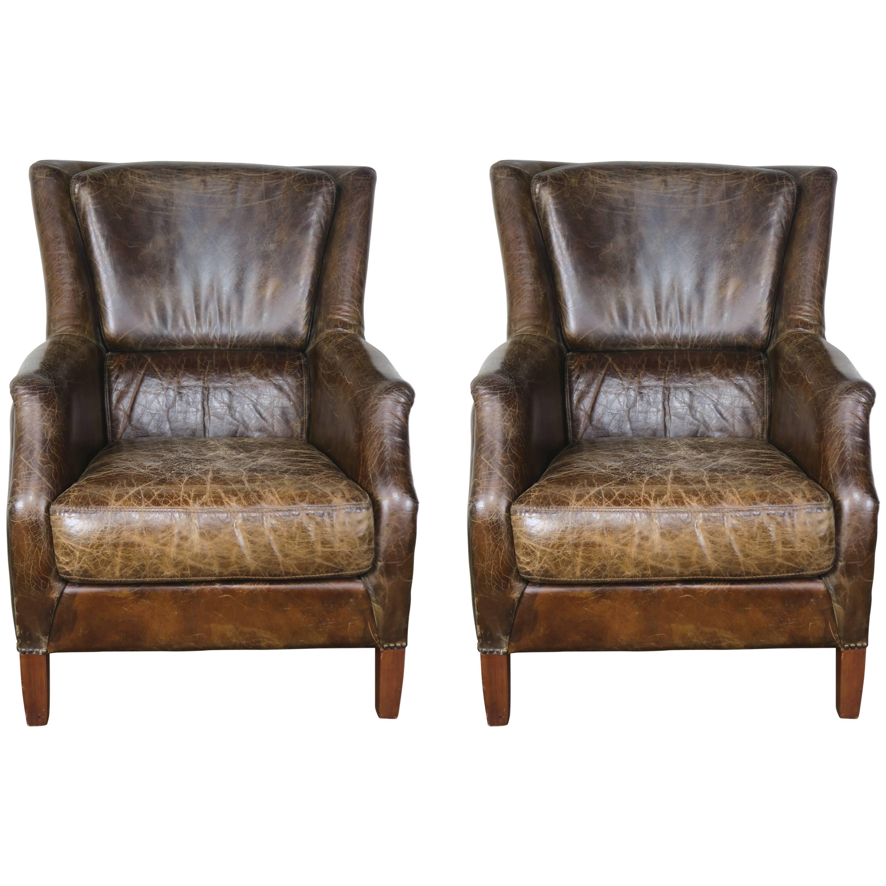 Pair of Tobacco Colored Leather Armchairs