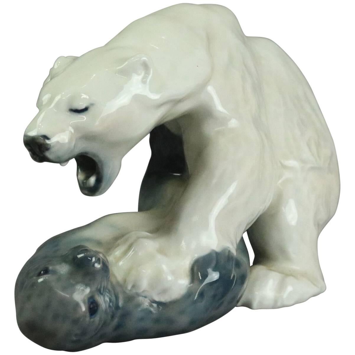 Antique Royal Copenhagen Porcelain Polar Bear and Seal Figure, circa 1900