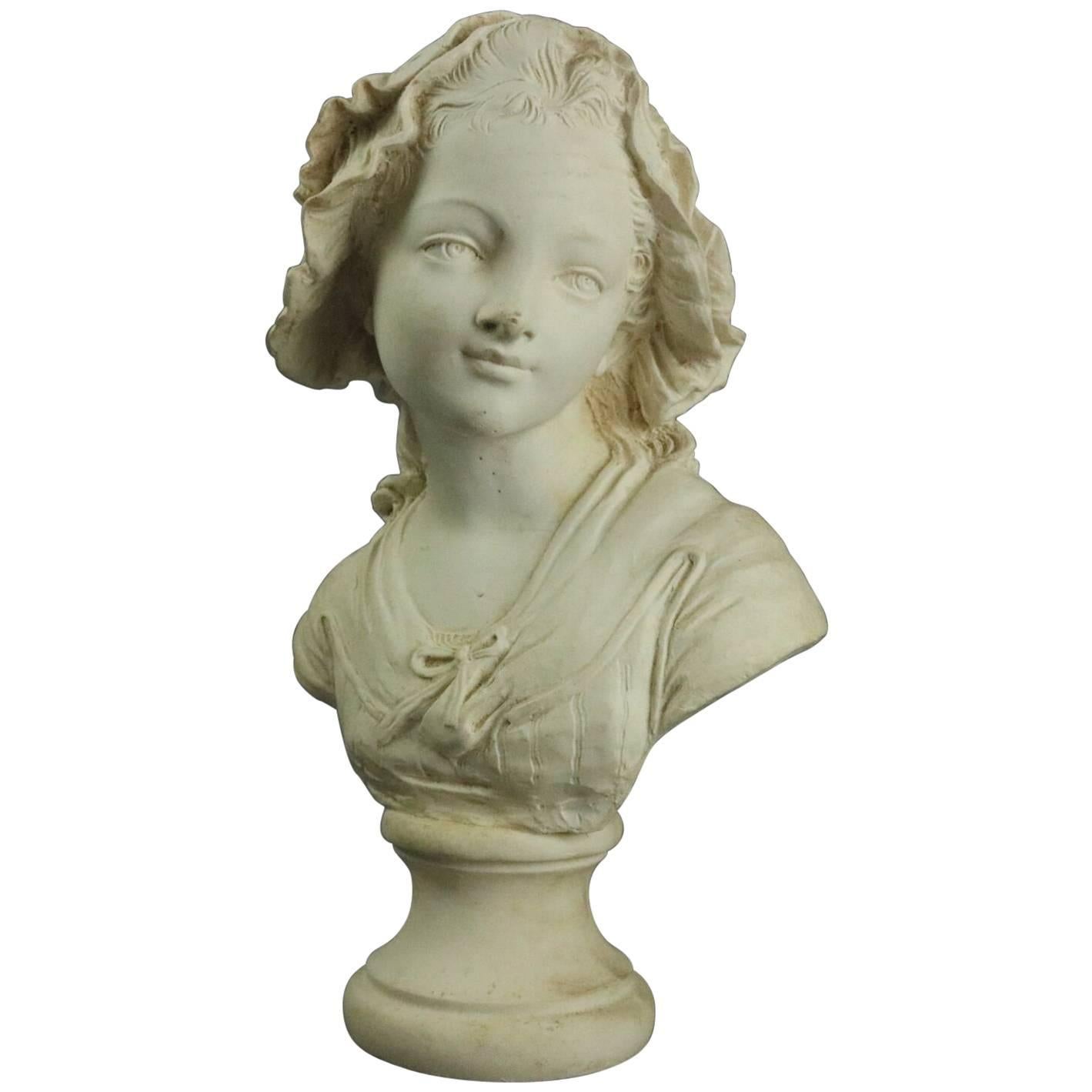 French Plaster Composition Bust, Mädchenbüste, Signed Paris, Grinam Niam