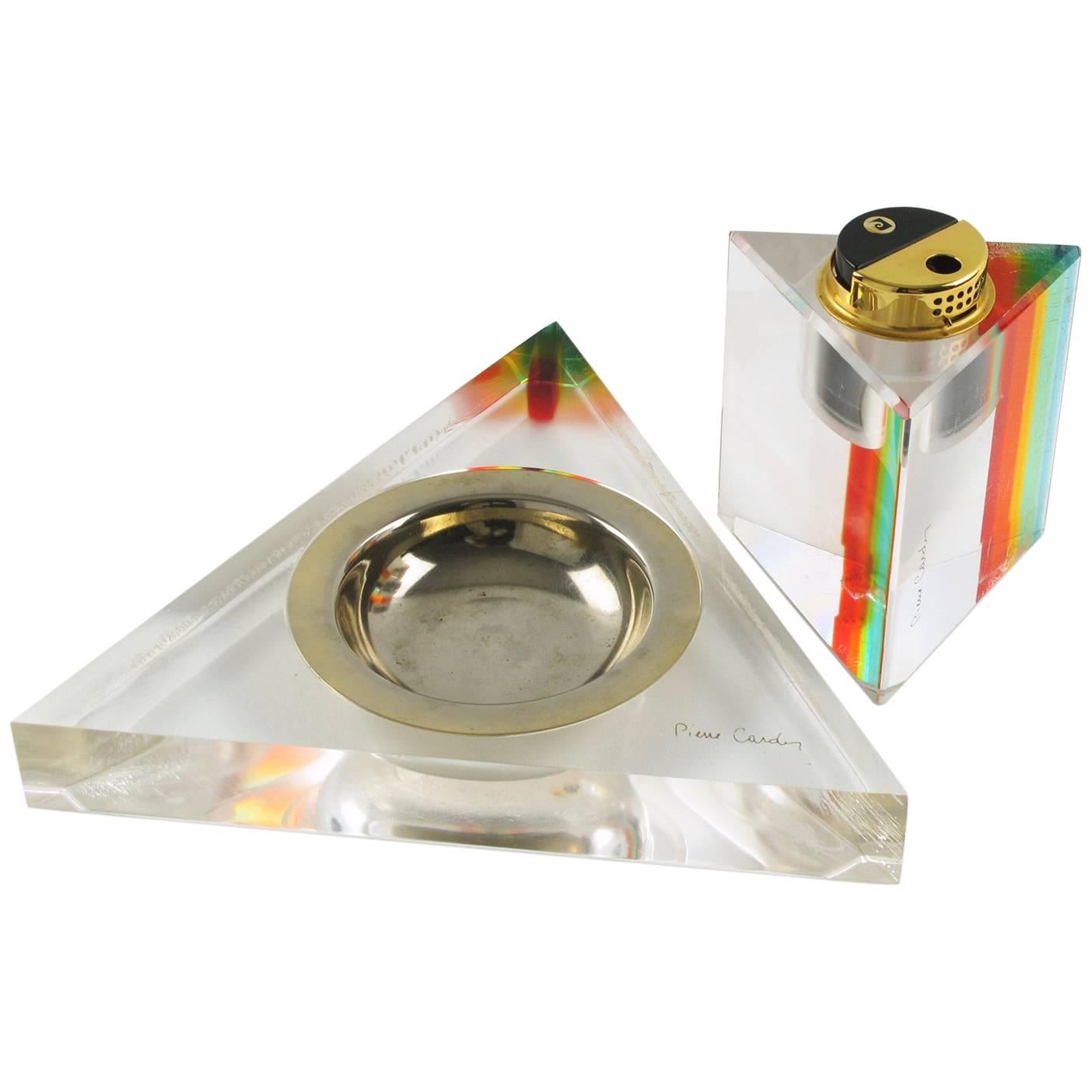 Mid-Century Modern Lucite Smoking Set Ashtray & Lighter by Pierre Cardin, 1970s