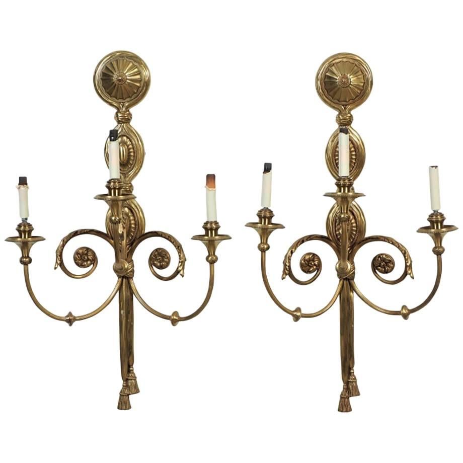 Pair of Exceptional Brass Wall Sconces