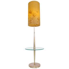 Vintage Tapered Brass Floor Lamp with Integrated Glass Table