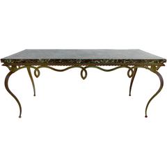 Sinuous Mid-Century Forged Iron Coffee Table Topped in Marble