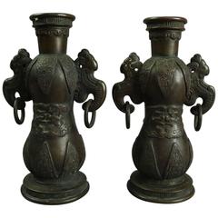 Pair of Antique Bronze Chinese Temple Vases, circa 1890