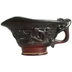 Antique Chinese Hand-Carved Amber Libation Cup, 19th Century