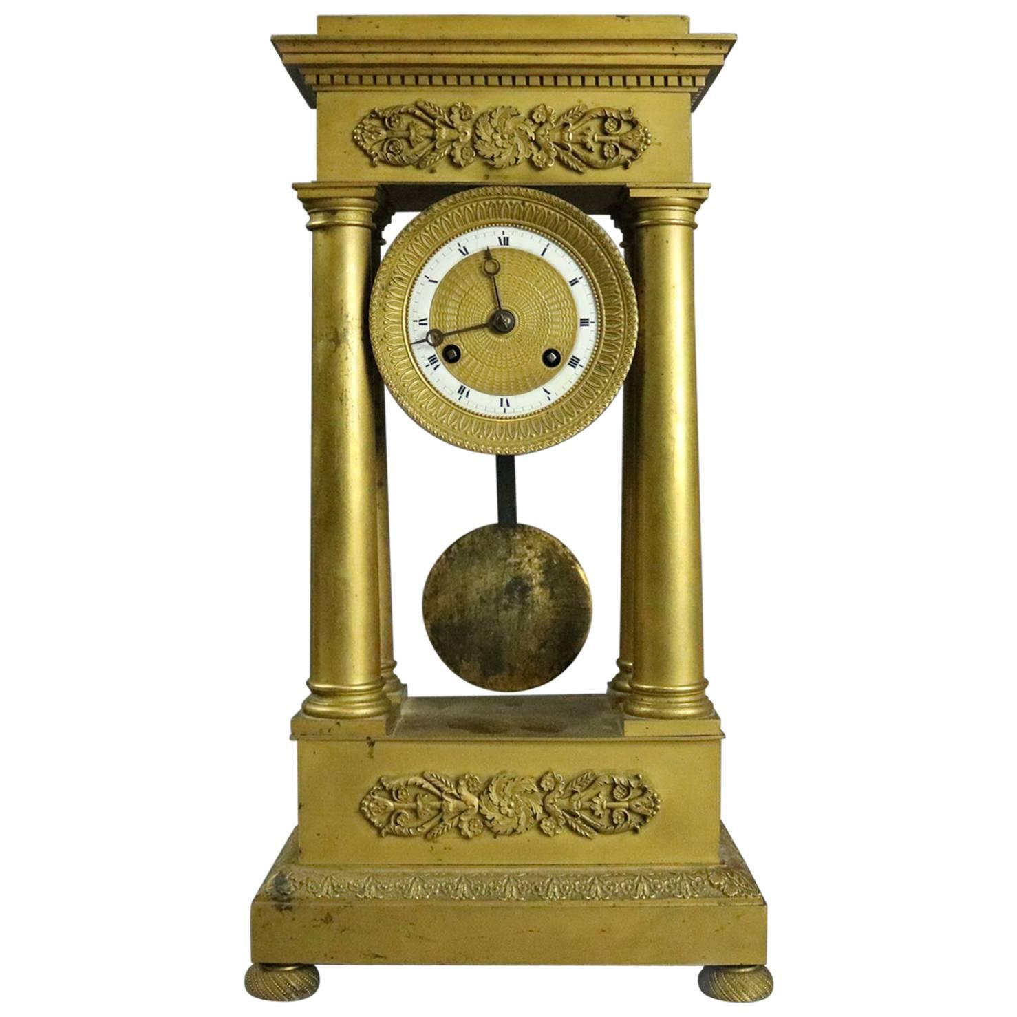 Antique French Empire Gilt Bronze Portico Mantel Clock, 1820