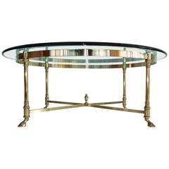 Round Brass and Glass Neoclassical Cocktail Table after Maison Jansen 12