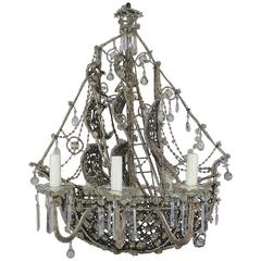 Unique French Crystal Beaded Ship Chandelier, circa 1930s