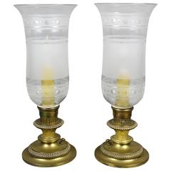 Antique Pair of Bronze and Etched Glass Photofores