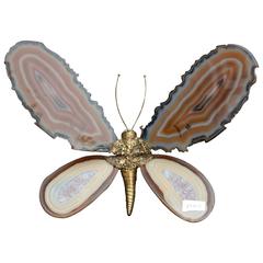 1970 Wall Lamp Butterfly in the Style of Duval Brasseur with Agates Wings