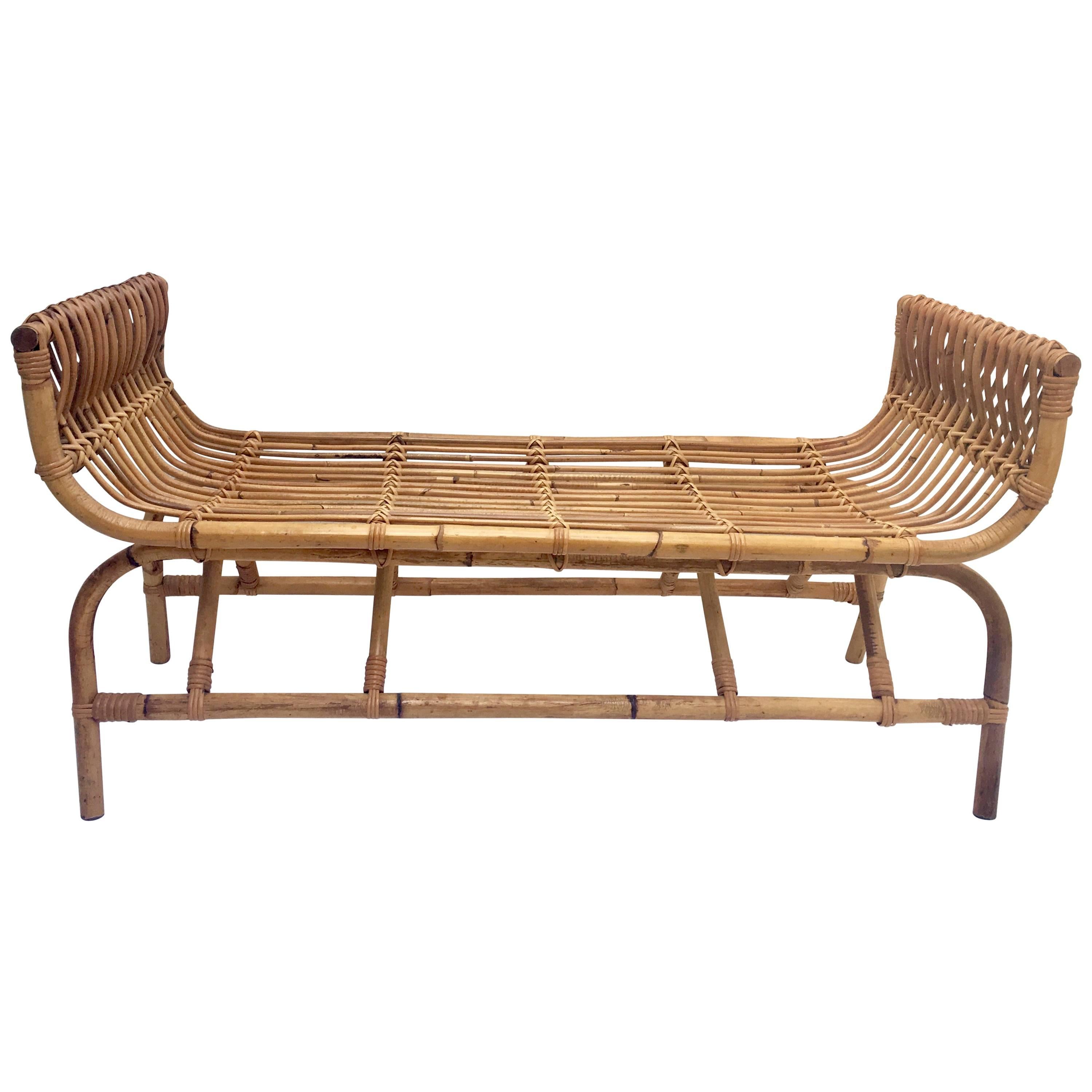 Vintage Ficks Reed Rattan Curved Long Bench