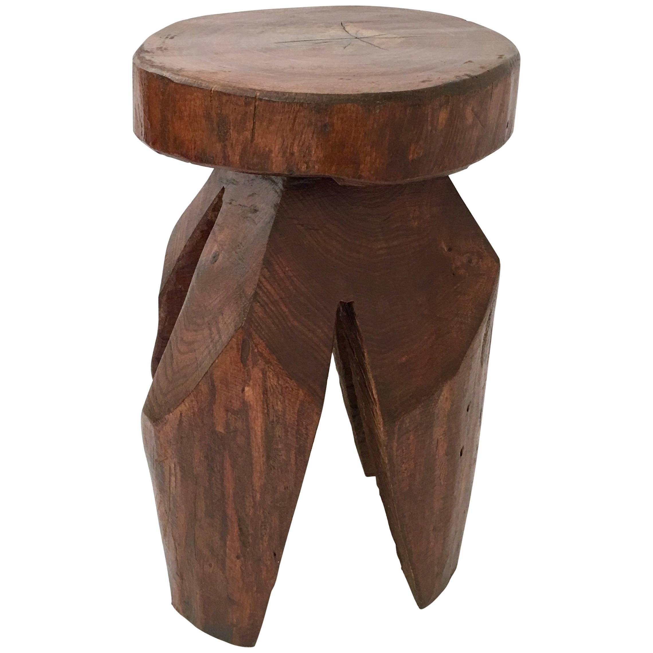 Organic Modern Hand Carved "Tree Trunk" Side Table or Stool