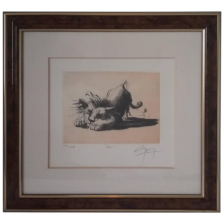 French Animal Etching The Lion Signed by Jean Marie Guiny, 1998, Limited Edition For Sale at 1stdibs