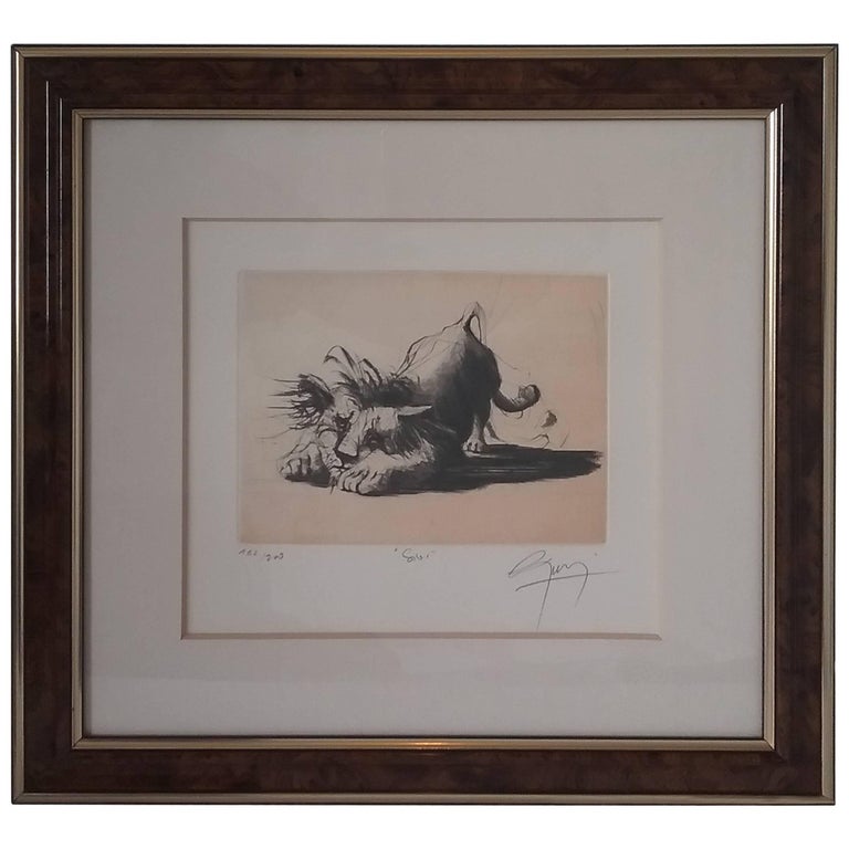 French Animal Etching The Lion Signed by Jean Marie Guiny, 1998